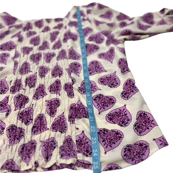 Celia Birtwell for Next Cream Pink/Purple Floral Heart Print Peasant Top Blouse - Picture 11 of 14